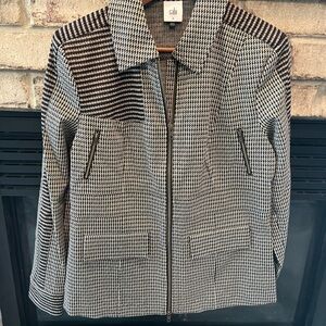 CAbi Black & White Houndstooth Zip Jacket with Collar